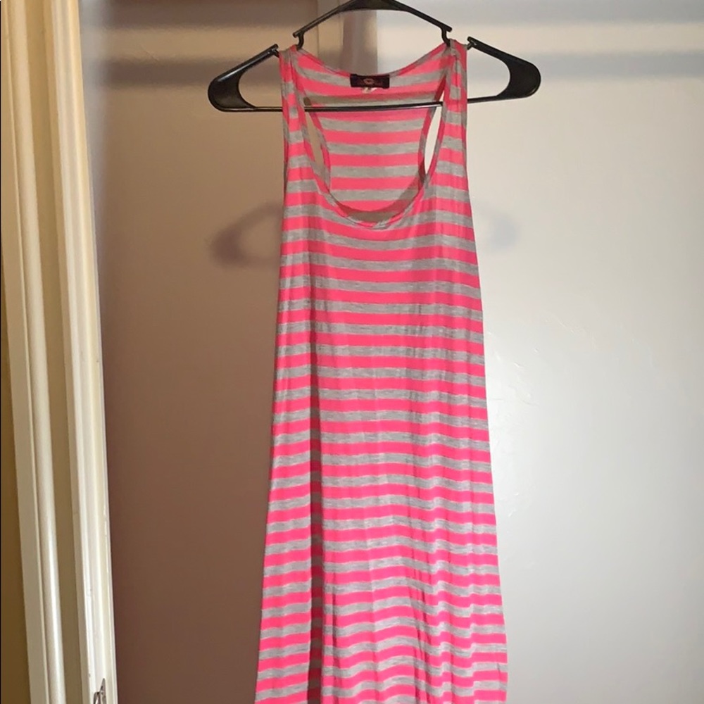 Pink and gray maxi dress.